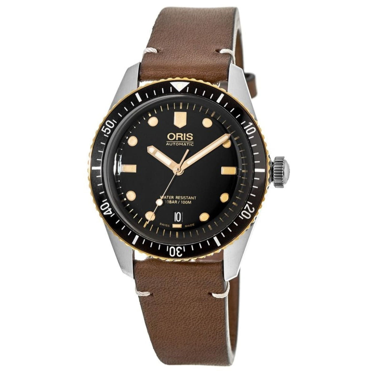 Oris  Men&#39;s 01-733-7707-4354-07-5-20-45 Divers Sixty-Five Brown Leather Watch