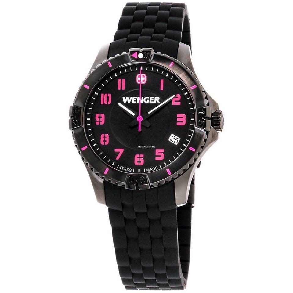 Wenger Women&#39;s 01.0121.112 Squadron Black Silicone Watch