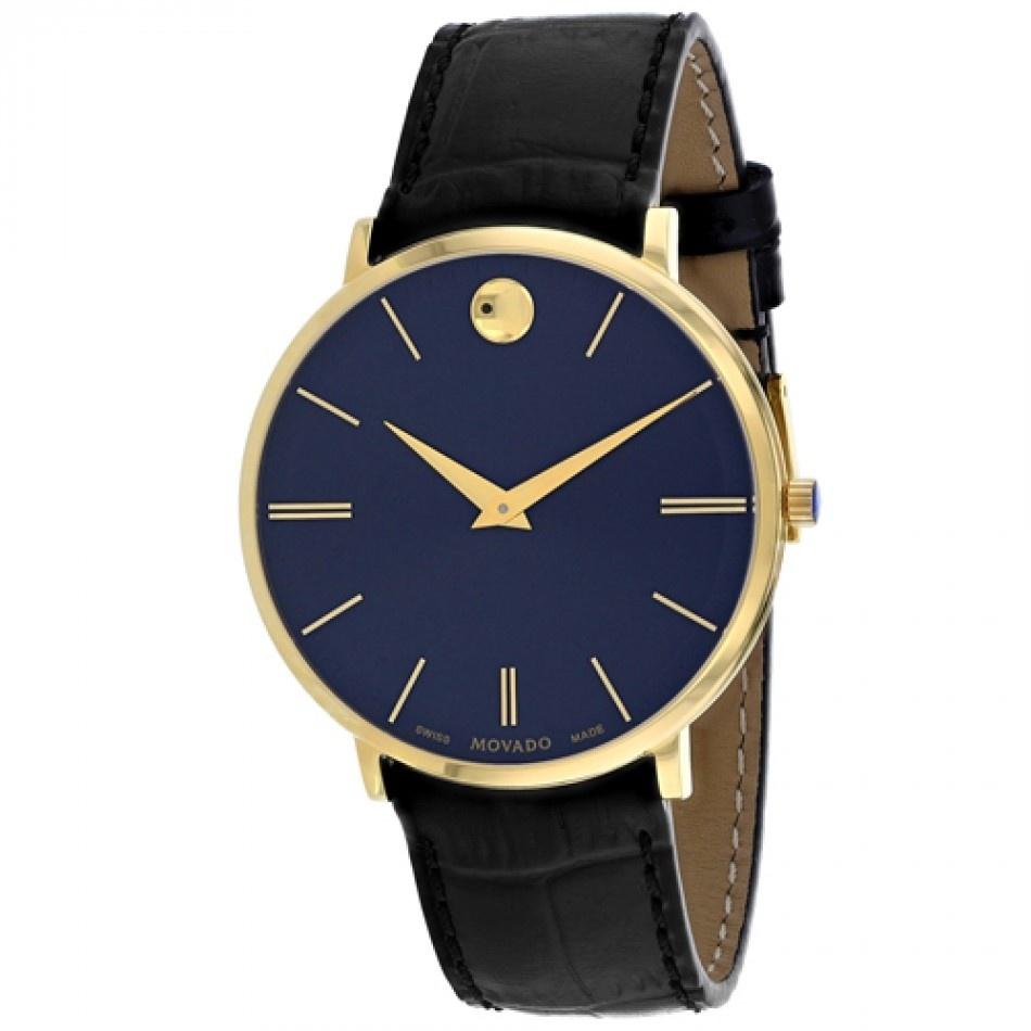 Movado Men&#39;s 0607173 Ultra Slim Black Leather Watch