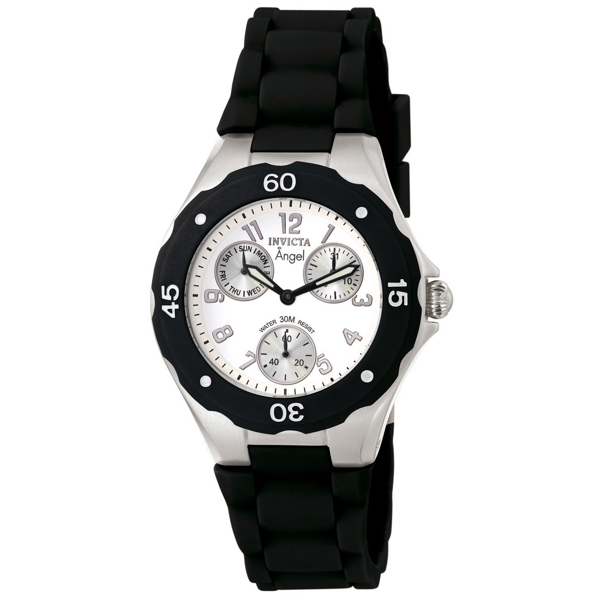 Invicta Women&#39;s 0733 Angel Multi-Function Black Silicone Watch