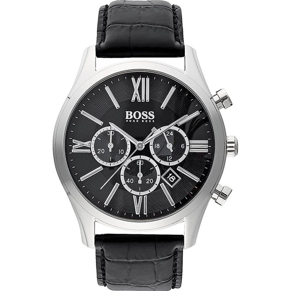 Hugo Boss Men's 1513194 Ambassador Chronograph Black Leather Watch - Bezali