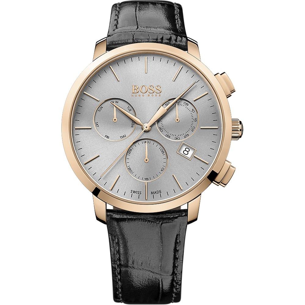 Hugo Boss Men's 1513264 Swiss Made Slim Chronograph Black Leather Watch