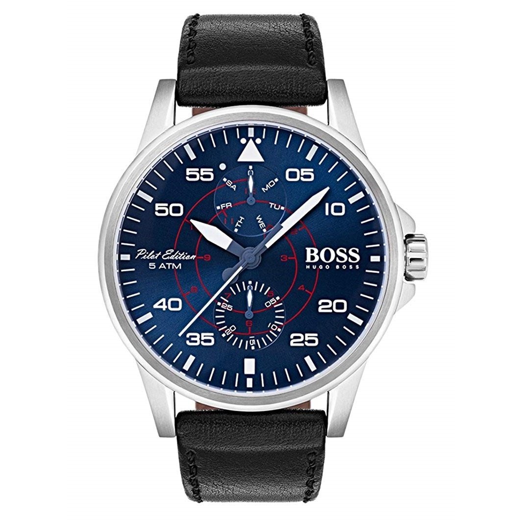 Hugo Boss Men&#39;s 1513515 Aviator Black Leather Watch