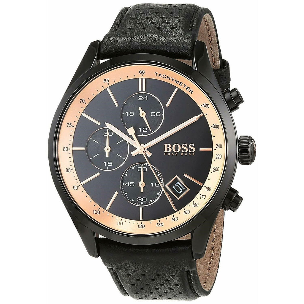 Hugo Boss Men's 1513550 Grand Prix Chronograph Black Leather