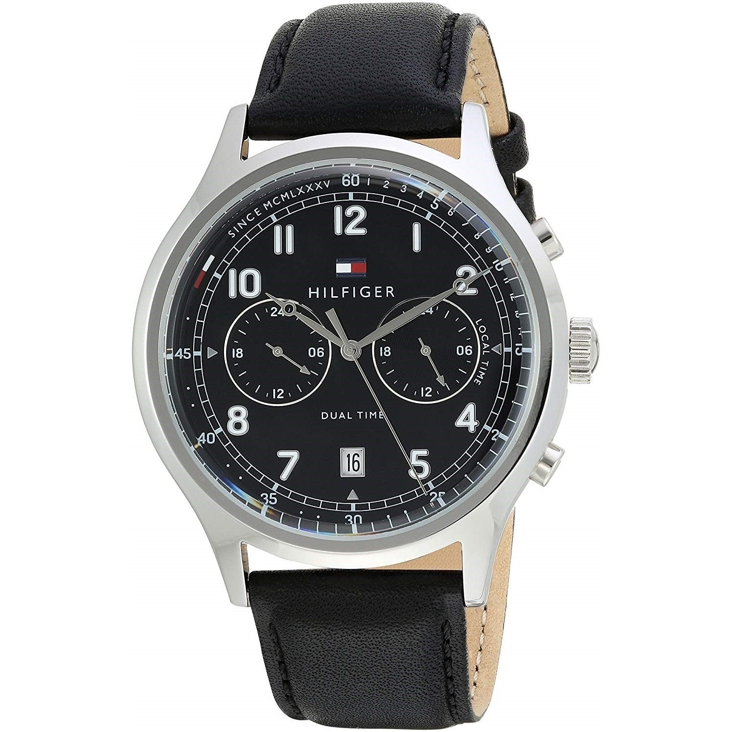 Tommy Hilfiger Men s 1791388 Emerson Dual Time Black Leather Watch