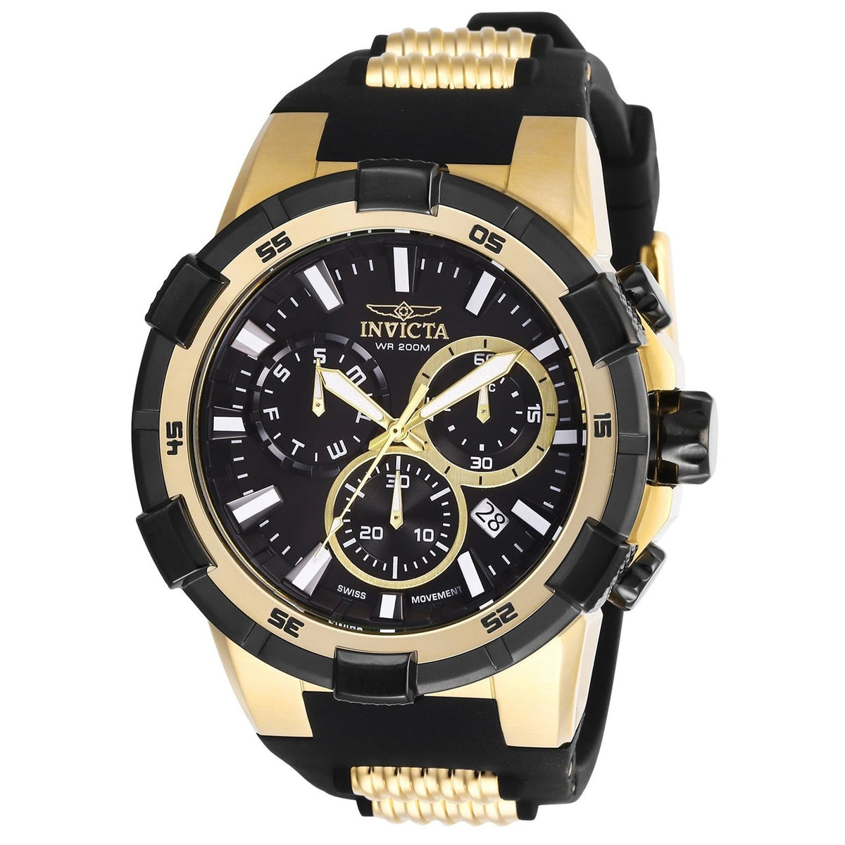 Invicta Men&#39;s 27350 Aviator Black and Gold-Tone Inserts Silicone Watch