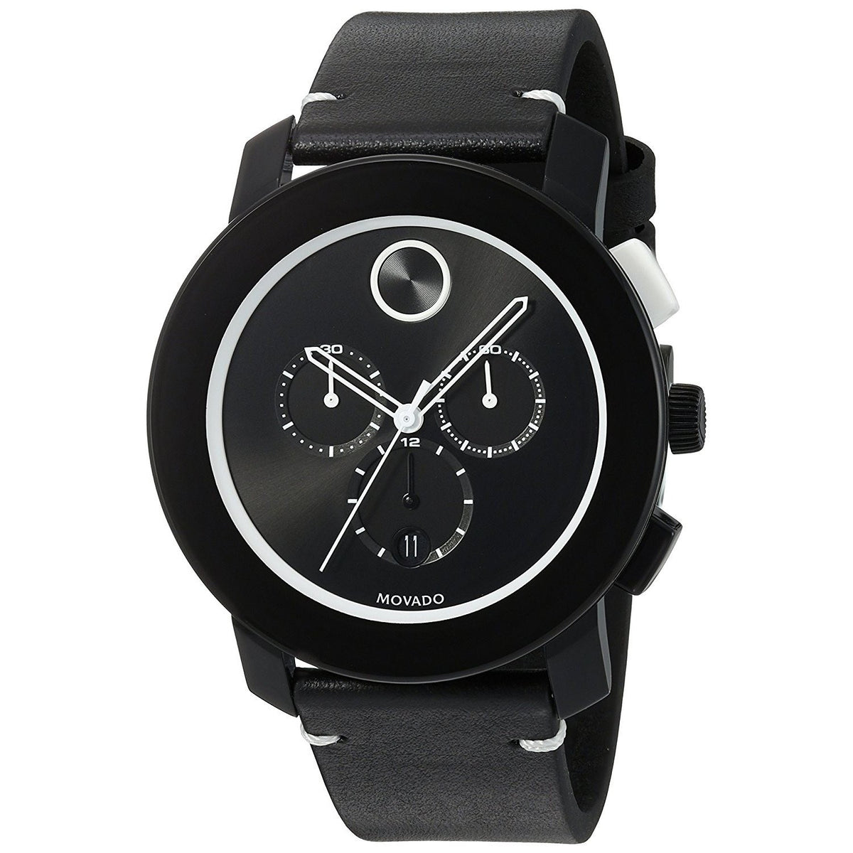 Movado Men's 3600386 Bold Chronograph Black Leather Watch - Bezali