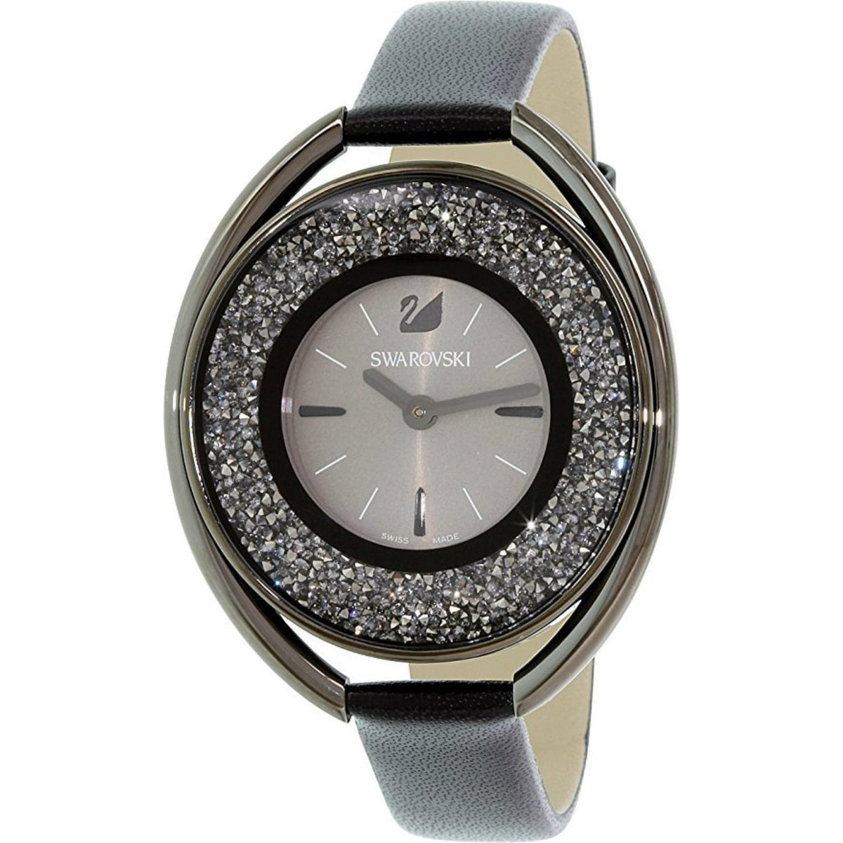 Swarovski Women&#39;s 5158517 Crystalline Crystal Black Leather Watch