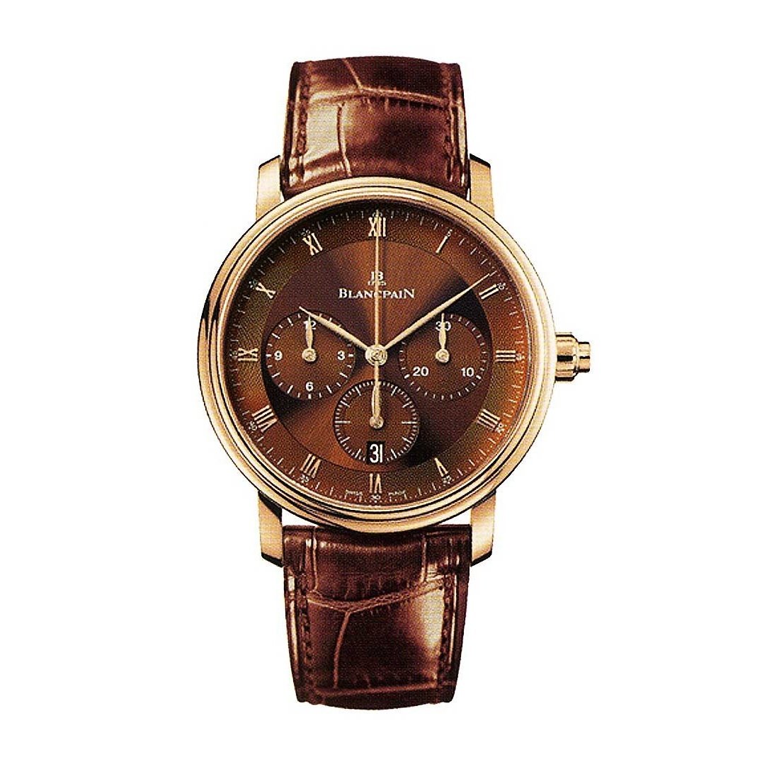 Blancpain Men s 6185 3646 55B Villeret Chronograph Brown Leather