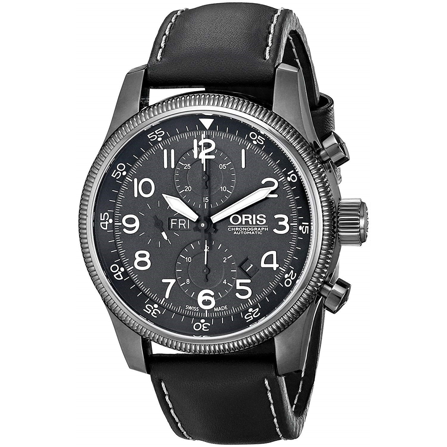 Oris Men s 67576484234LS Big Crown Chronograph Black Leather Watch