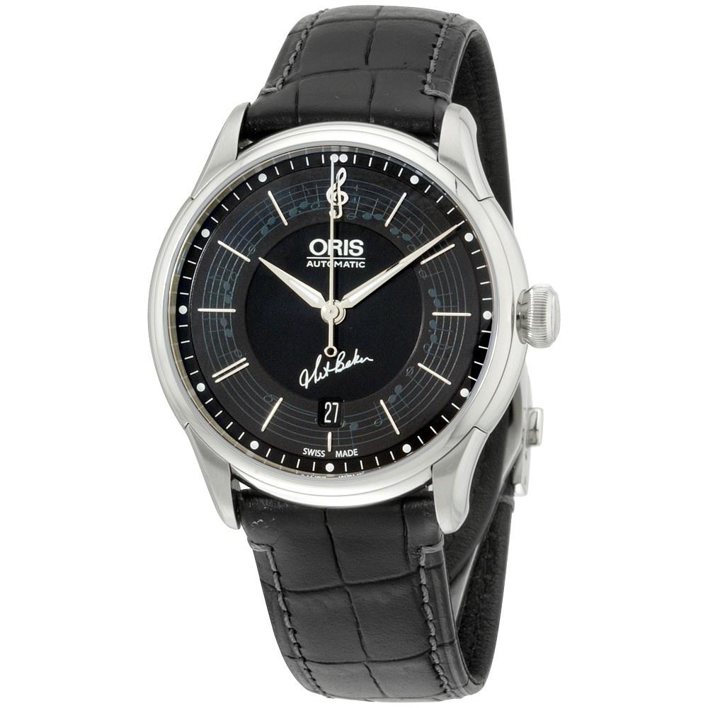 Oris Men&#39;s 73375914084LSBLK Chet Baker Black Leather Watch