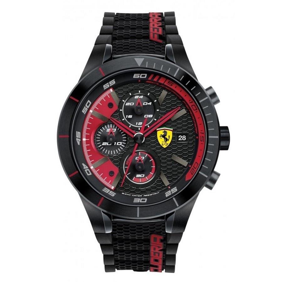 Ferrari Men&#39;s 830260 Red Rev Evo Chronograph Black Silicone Watch