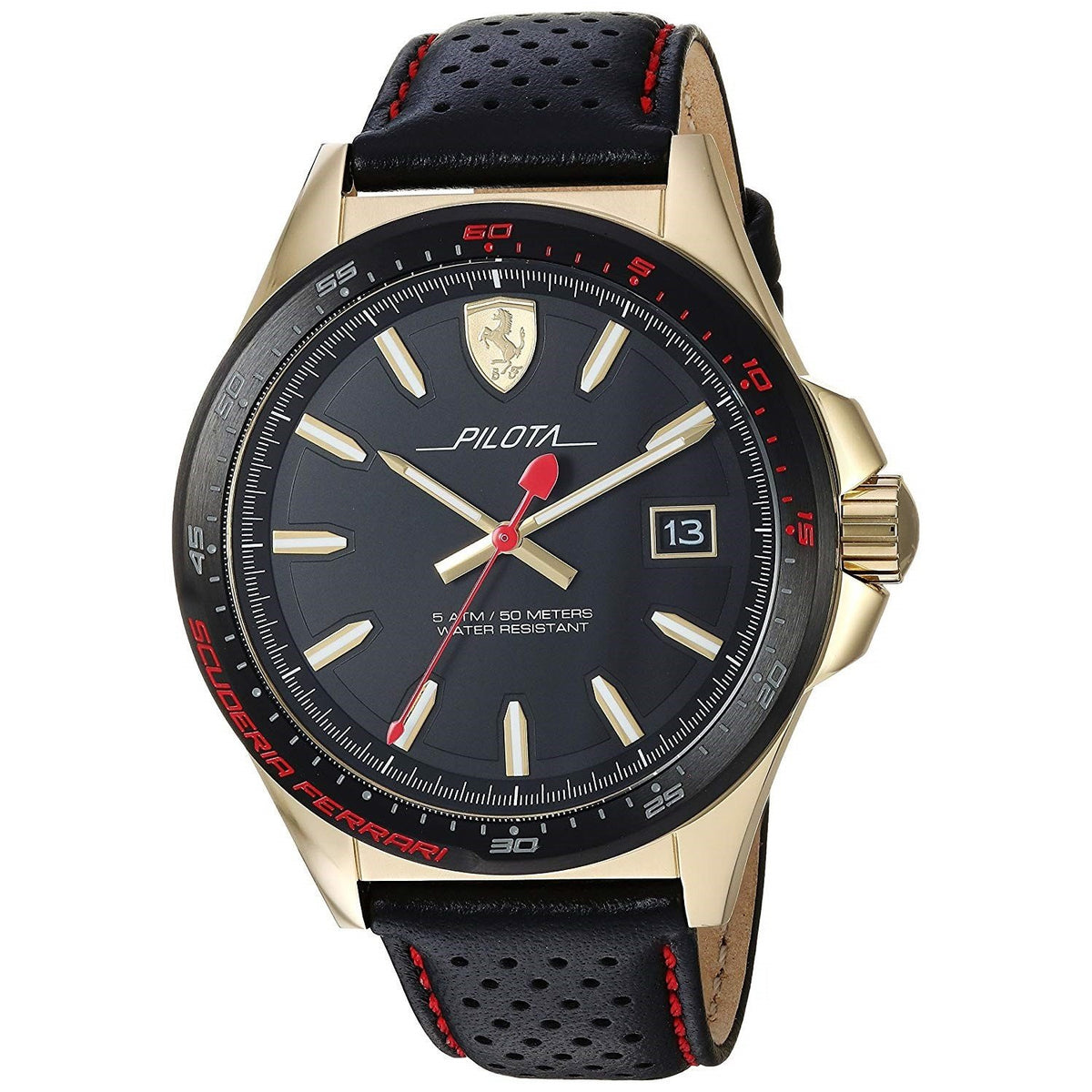 Ferrari Men&#39;s 830490 Pilota Black Leather Watch