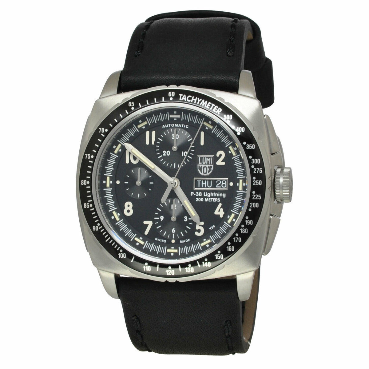 Luminox Men&#39;s 9461 P-38 Lightning Chronograph Black Leather Watch