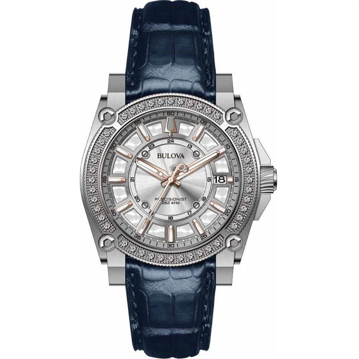 Bulova Women&#39;s 96R227 Precisionist Diamonds Blue Leather Watch