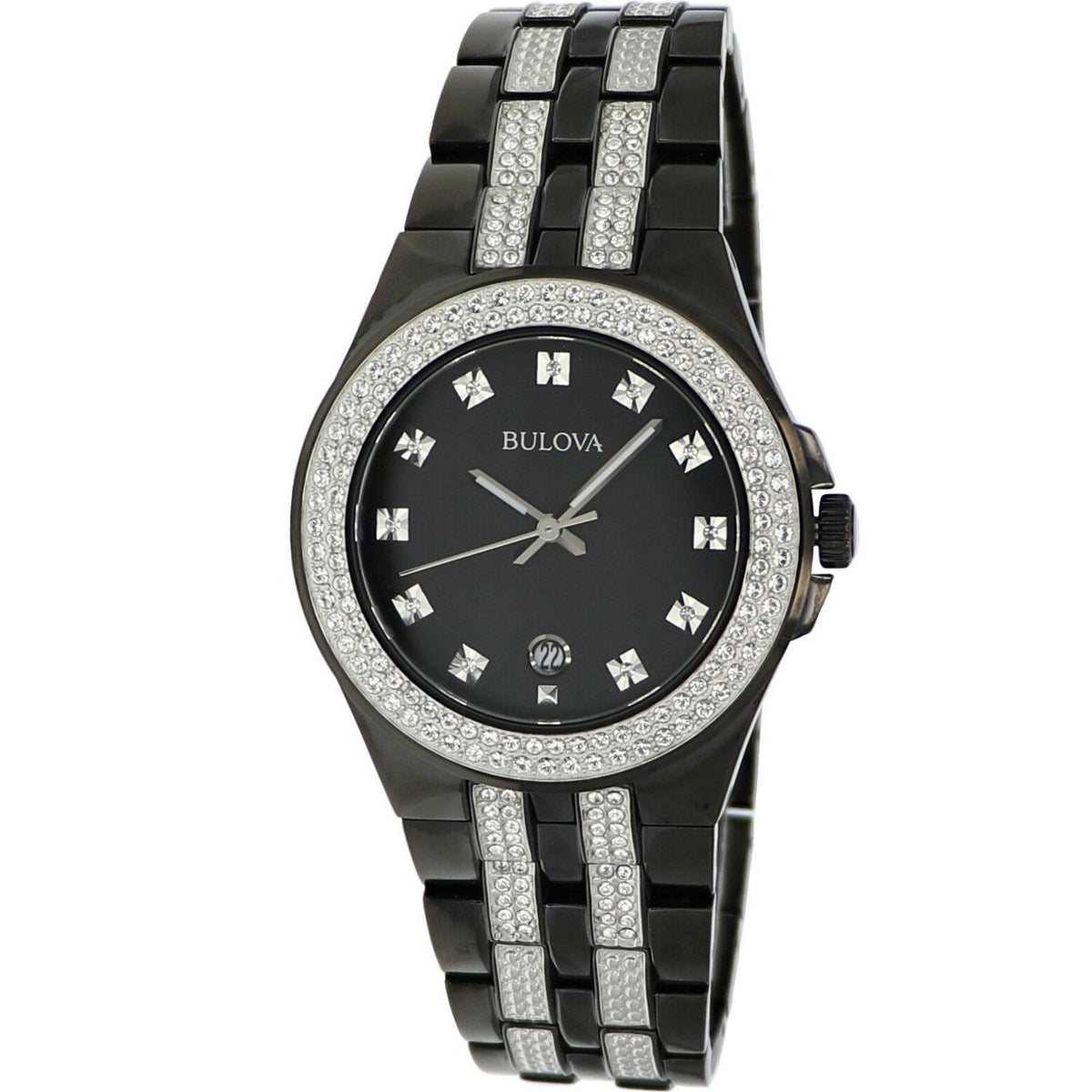 Bulova Men&#39;s 98B251 Crystal Black Stainless Steel with Sets of Crystal Watch