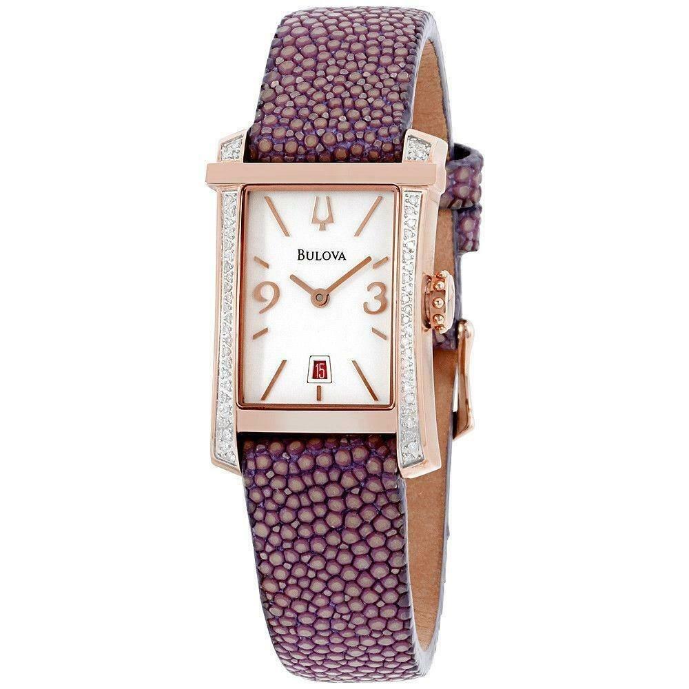 Bulova Women's 98R197 Diamond Purple Leather Watch - Bezali
