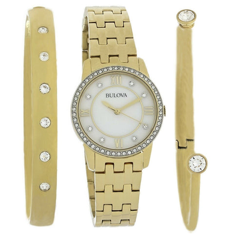 Bulova Women's 98X115 Bulova Ladies Bracelet Set Gold-Tone Stainless Steel Watch