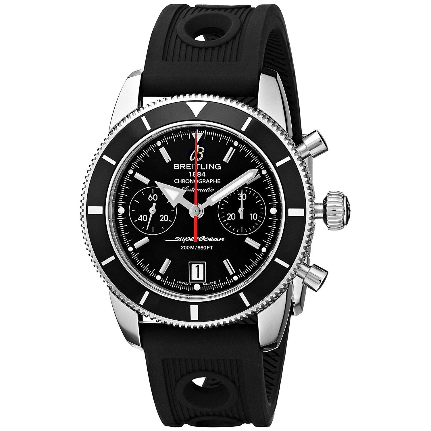 Breitling Men's A4131012-BC06LT 'Transocean 38' Automatic Chronograph Black Leather Watch