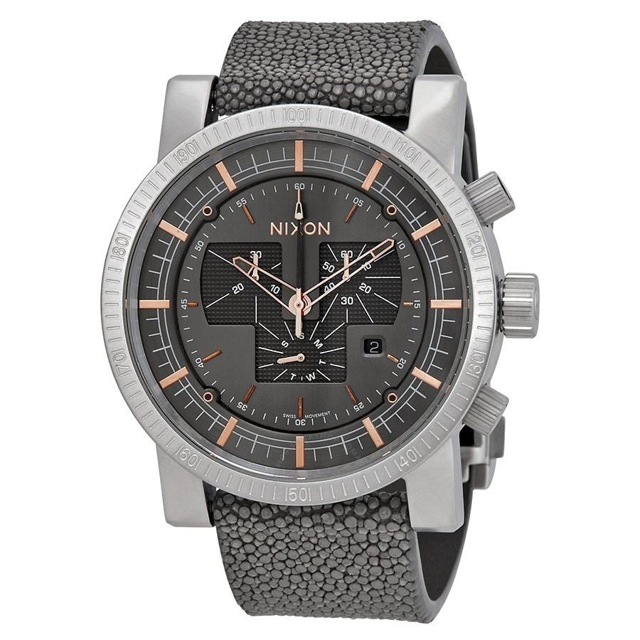 Nixon Men&#39;s A458-2146 Magnacon Chronograph Grey Leather Watch