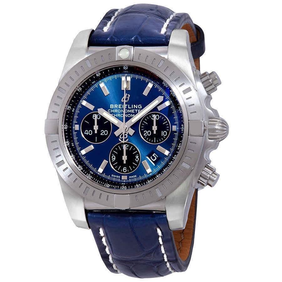 Breitling Men&#39;s AB0115101C1P1 Chronomat Chronograph Blue Leather Watch