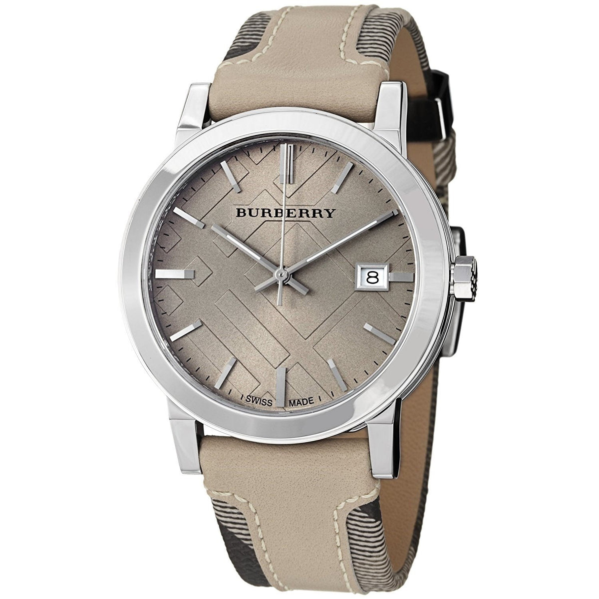 Burberry Unisex BU9021 Large Check Tan and Grey Fabric and Leather Watch