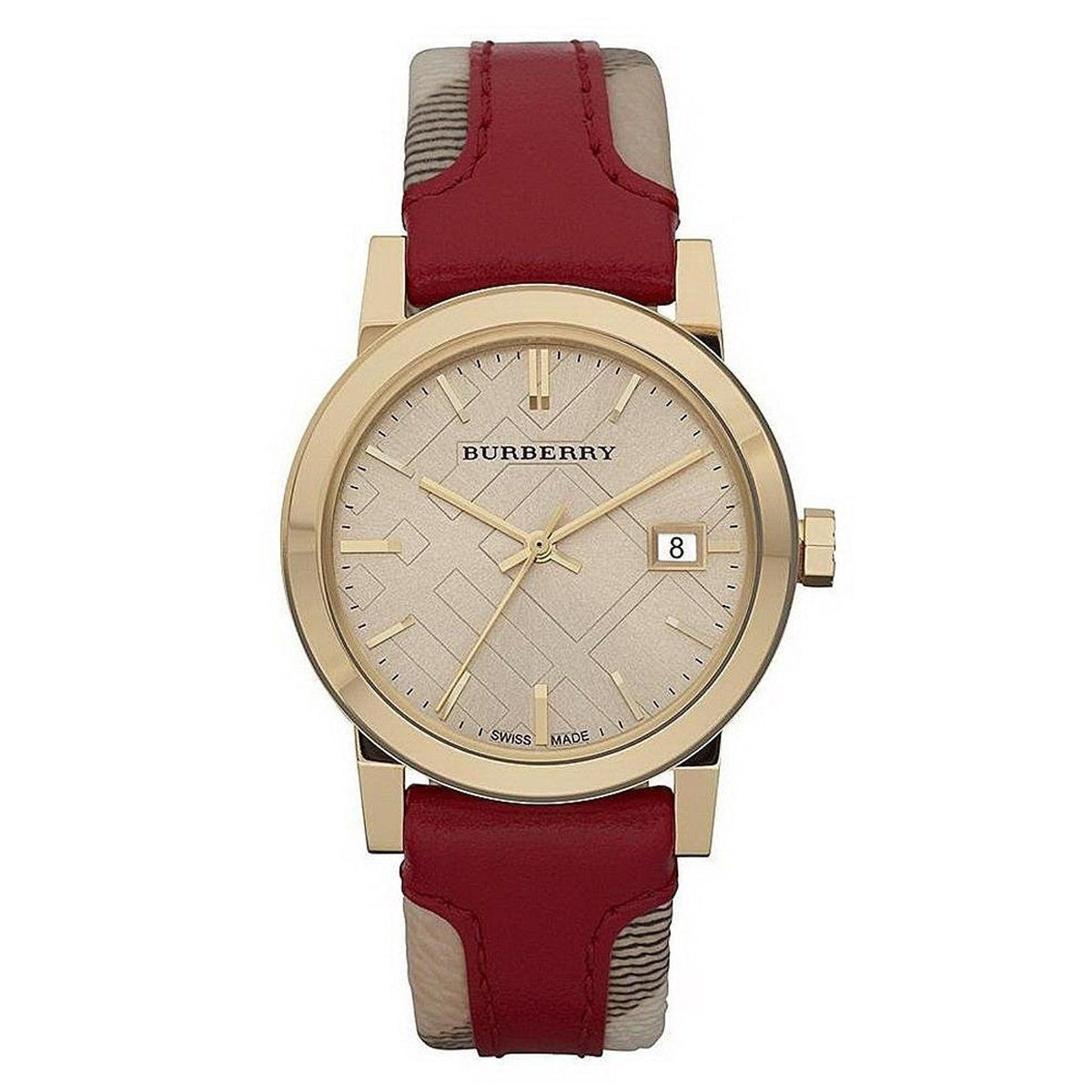 Burberry Women&#39;s BU9111 Swiss Haymarket Red Leather Watch