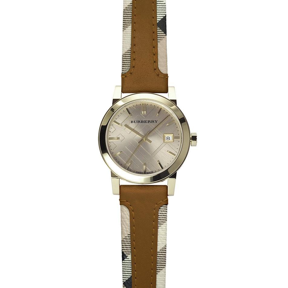 Burberry Women s BU9133 The City Haymarket Check Brown Leather Watch Bezali