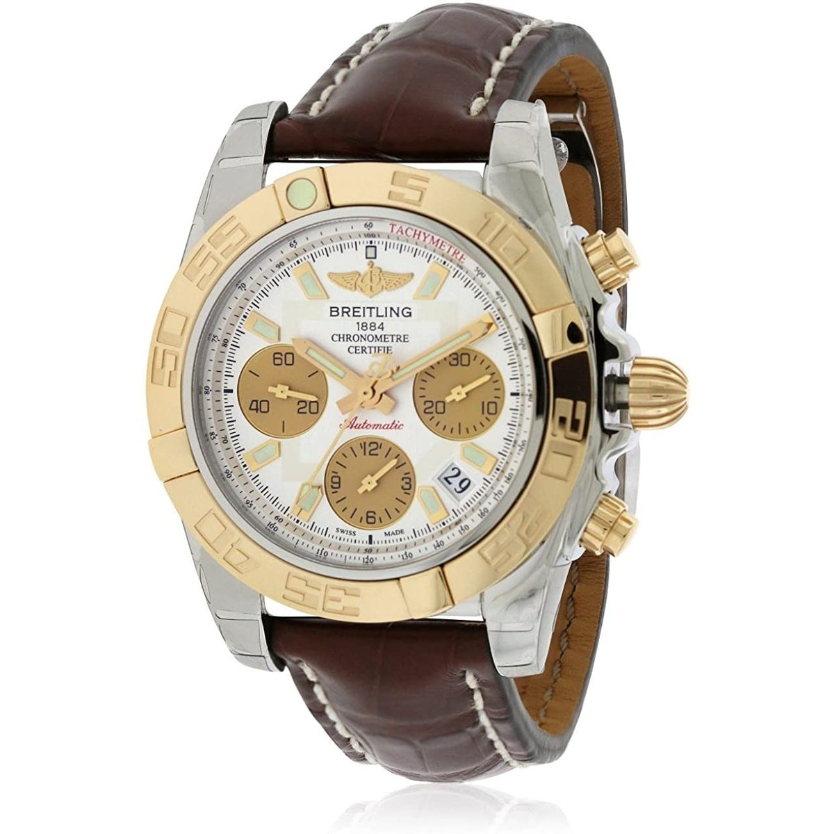 Breitling Men&#39;s CB014012-G713BS Chronomat 41 18 Kt Rose Gold Chronograph Automatic Brown Leather Watch