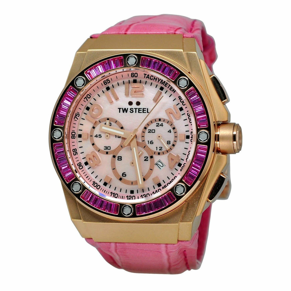 TW Steel Women&#39;s CE4006 CEO Tech Chronograph Pink Leather Watch