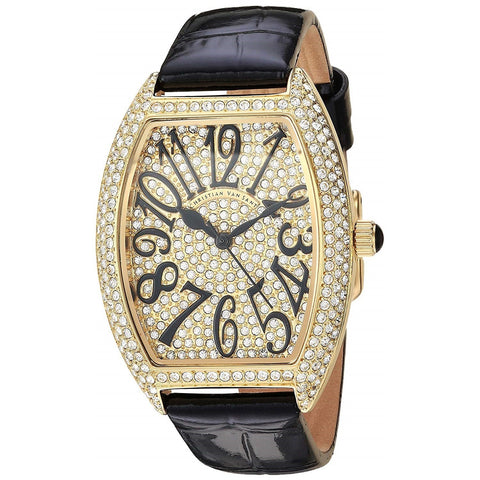 Christian Van Sant Women's CV4820 Elegant Crystal Set Black Leather Watch