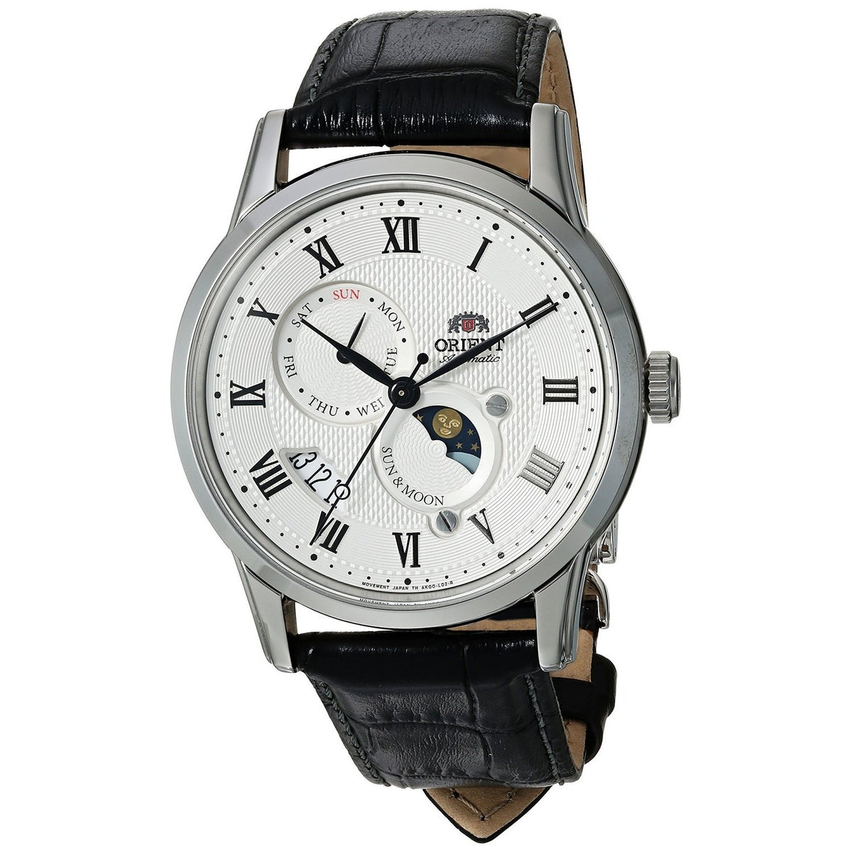 Orient Men&#39;s FAK00002S0 Sun and Moon Version 3 Moonphase Automatic Black Leather Watch