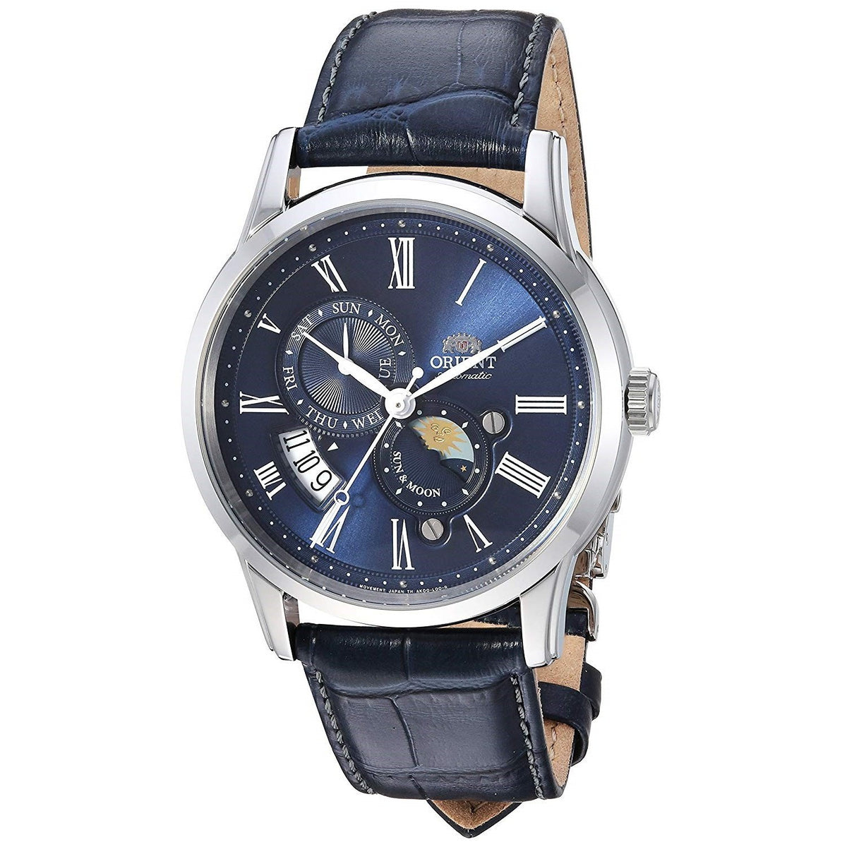 Orient Men&#39;s FAK00005D0 Sun and Moon Moonphase Automatic Blue Leather Watch