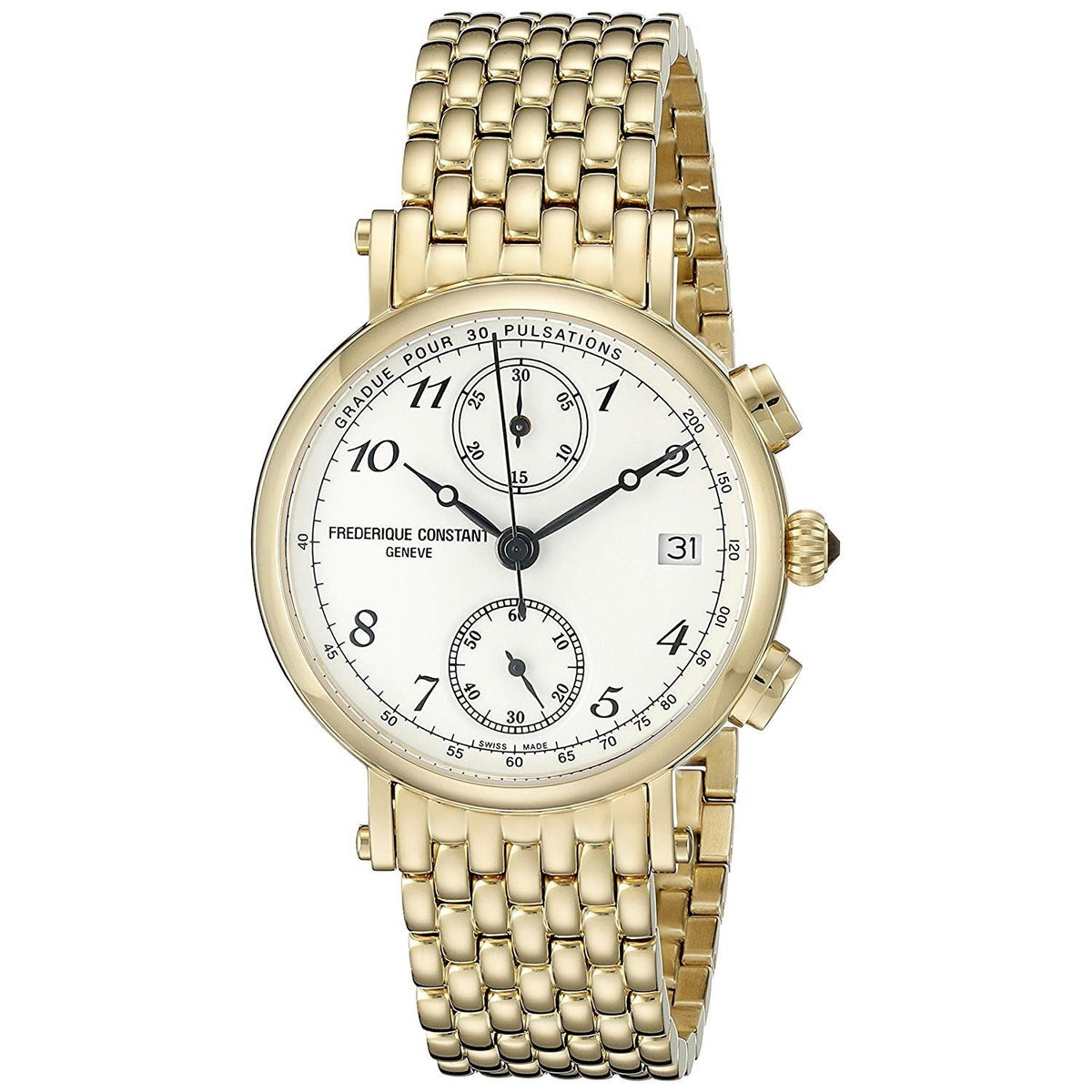 Frederique Constant Women&#39;s FC-291A2R5B Classic Chronograph Gold-Tone Stainless Steel Watch