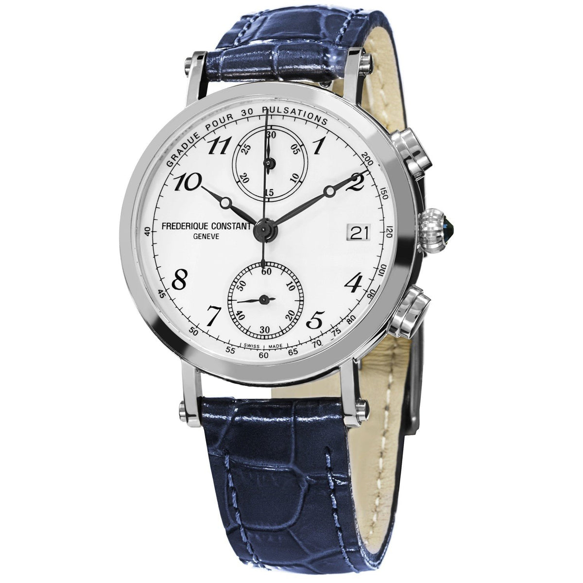 Frederique Constant Women&#39;s FC291A2R6 Classic Chronograph Blue Leather Watch