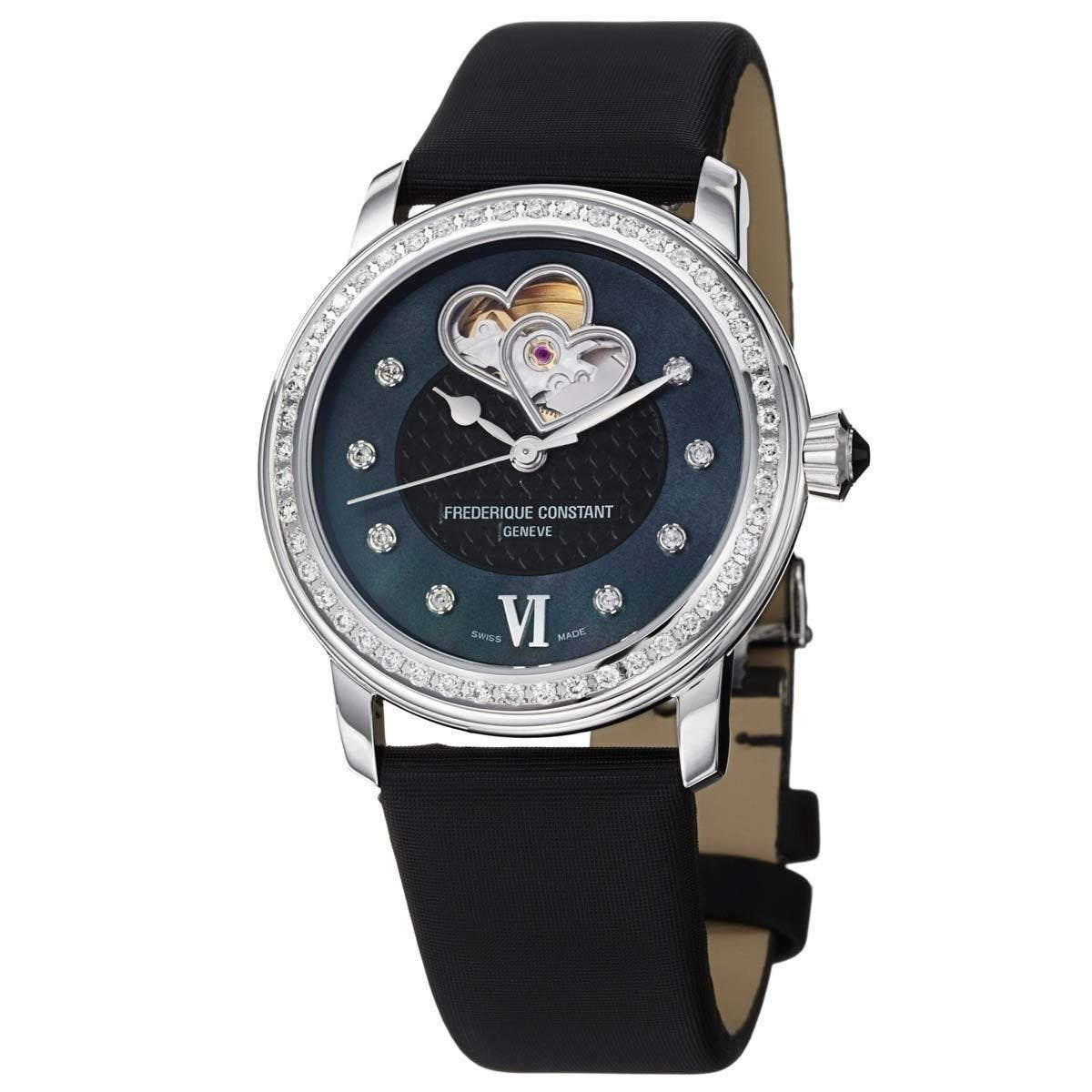 Frederique Constant Women&#39;s FC310BDHB2PD6 Heartbeat Diamond Black Satin Watch