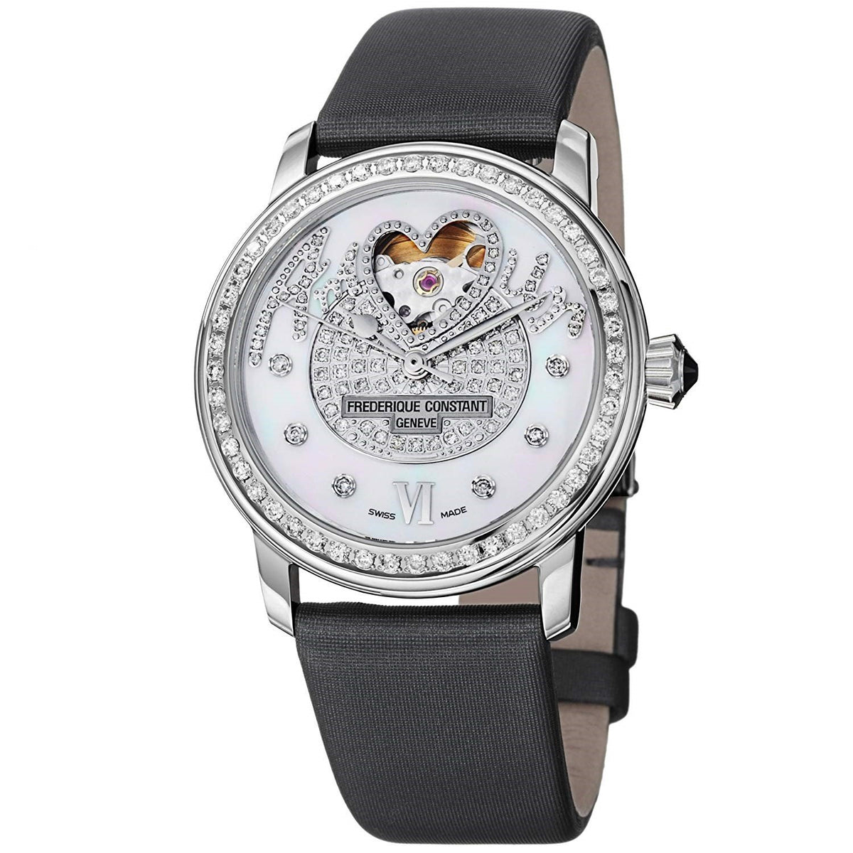 Frederique Constant Women&#39;s FC310SQPV2PD6 Heartbeat Diamond Grey Satin Watch