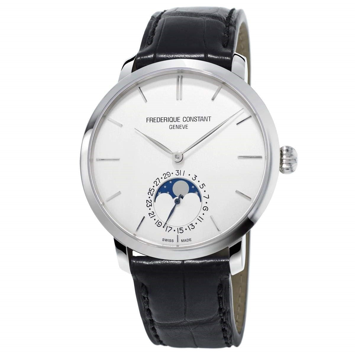 Frederique Constant Men&#39;s FC705S4S6 Slimline Moonphase Black Leather Watch