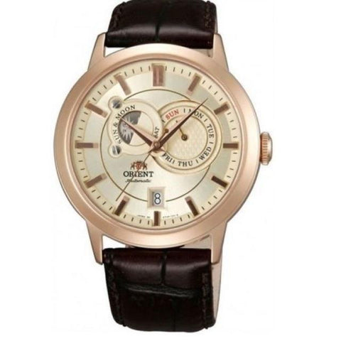 Orient Men's FET0P001W0 Sun and Moon Moonphase Automatic Brown Leather Watch