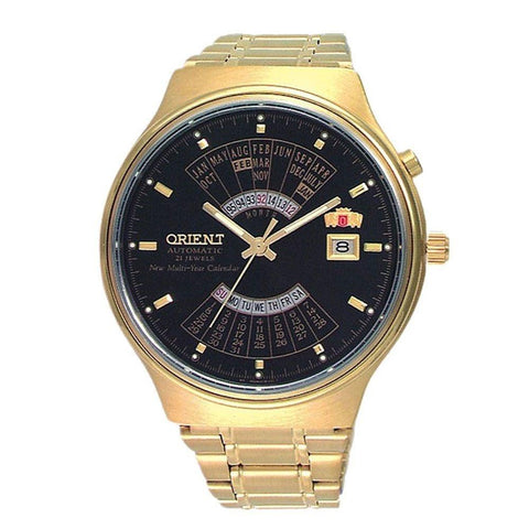 Orient Men's FEU00008BW Perpetual Calnedar World Time Automatic Gold-Tone Stainless Steel Watch