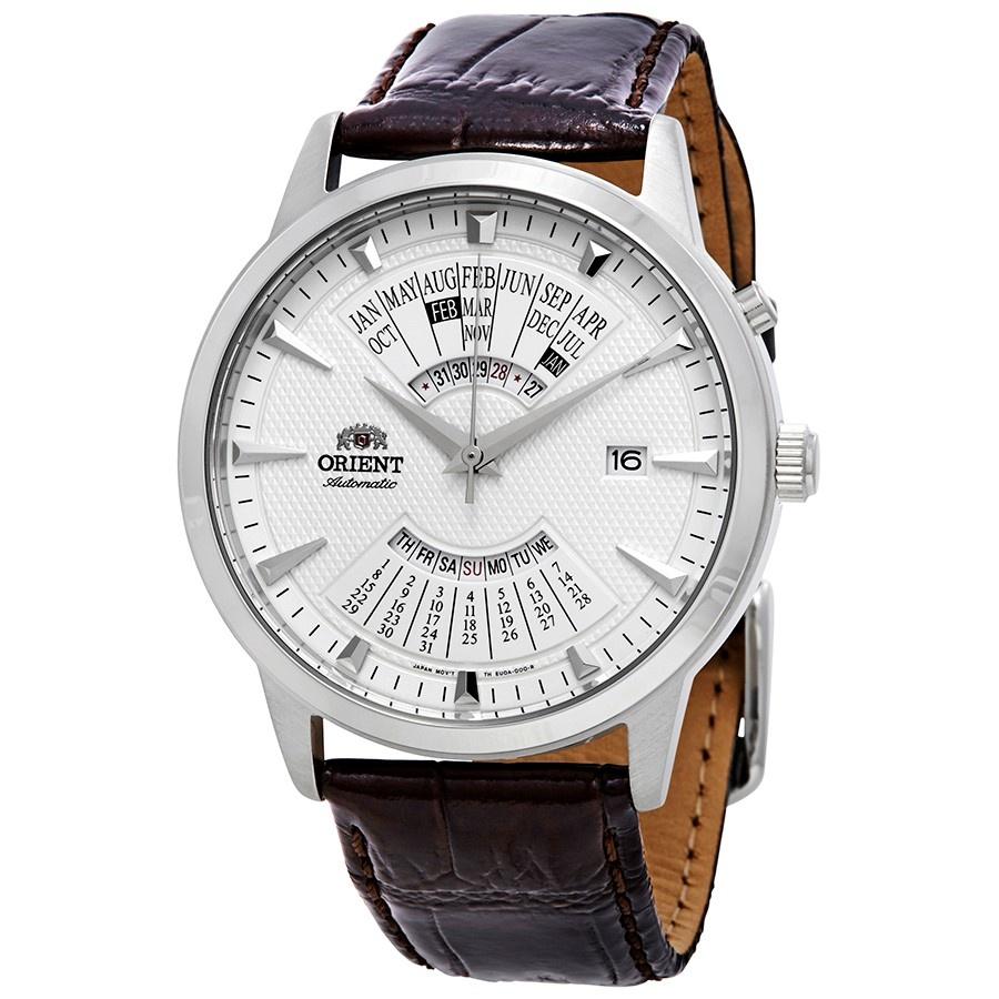 Orient Men&#39;s FEU0A005WH Perpetual Calendar World Time Automatic Brown Leather Watch