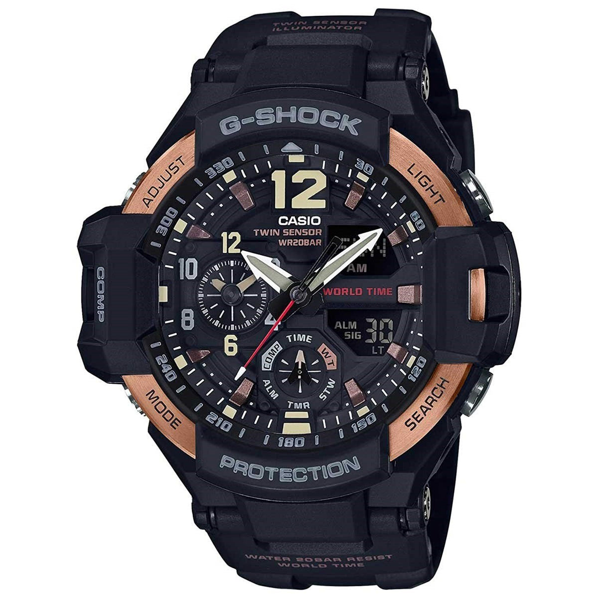 Casio Men&#39;s GA1100RG-1A G-Shock Analog-Digital Black Resin Watch