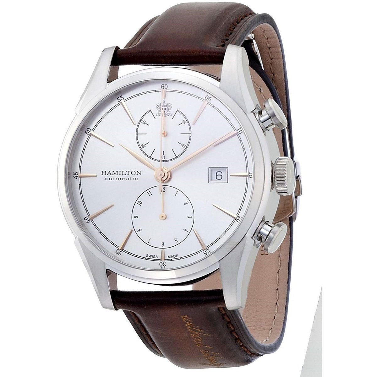 Hamilton Men&#39;s H32416581 Jazzmaster Chronograph Automatic Brown Leather Watch