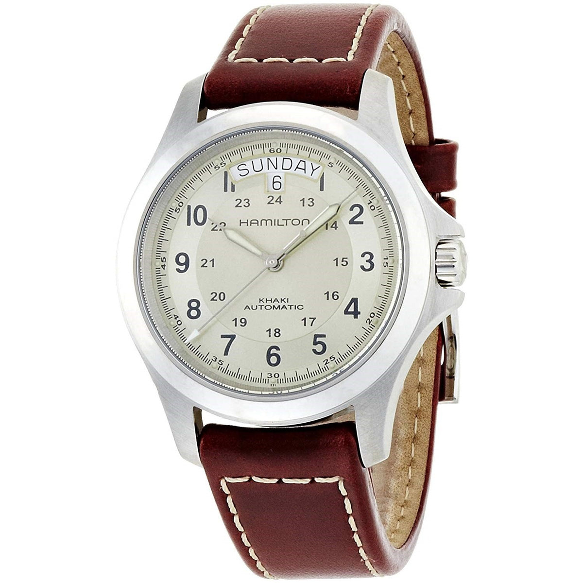 Hamilton Men&#39;s H64455523 Khaki Field King Automatic Brown Leather Watch