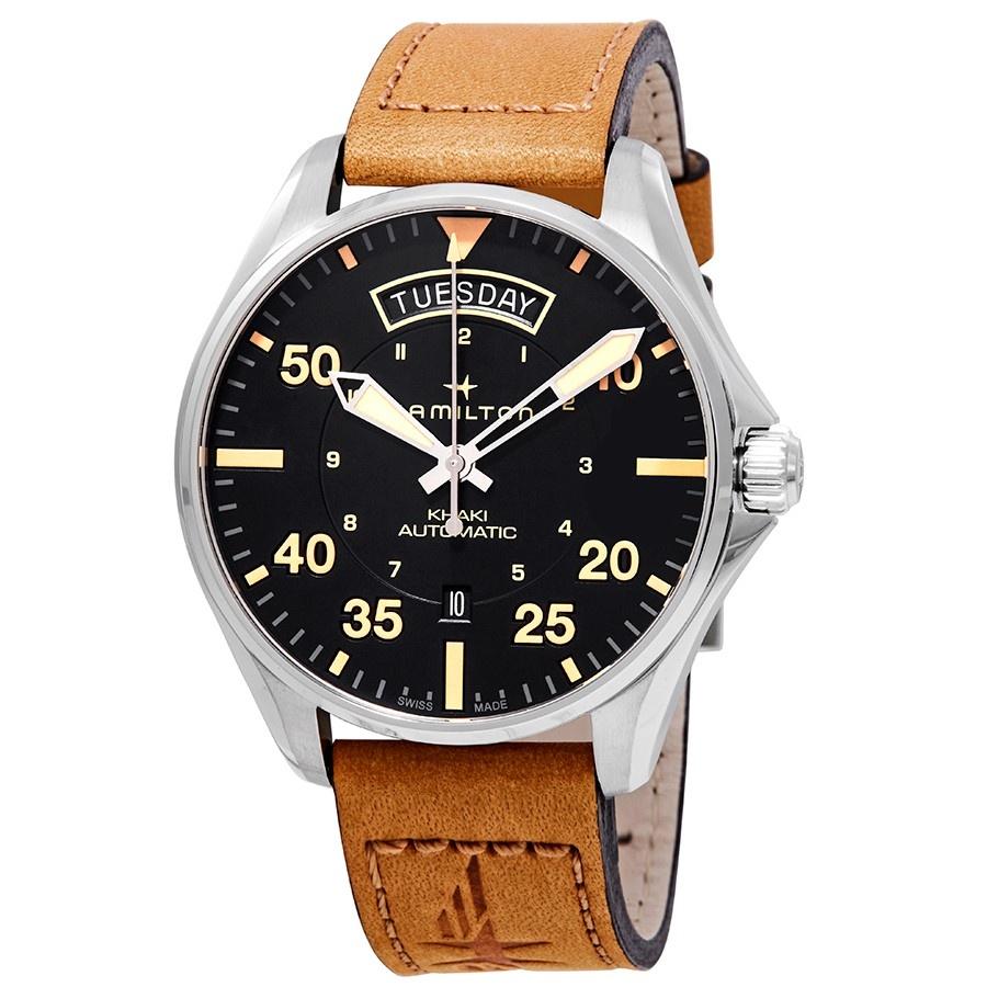 Hamilton Men&#39;s H64645531 Khaki Pilot Automatic Brown Leather Watch