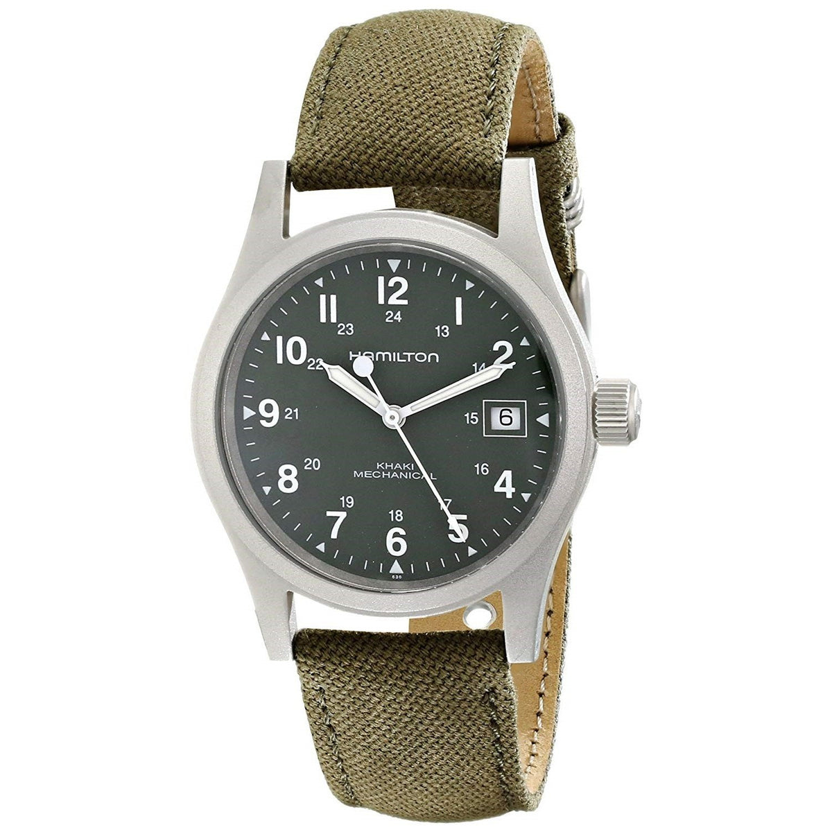 Hamilton Men&#39;s H69419363 Khaki Field Mecahnical Hand Wind Green Canvas Watch