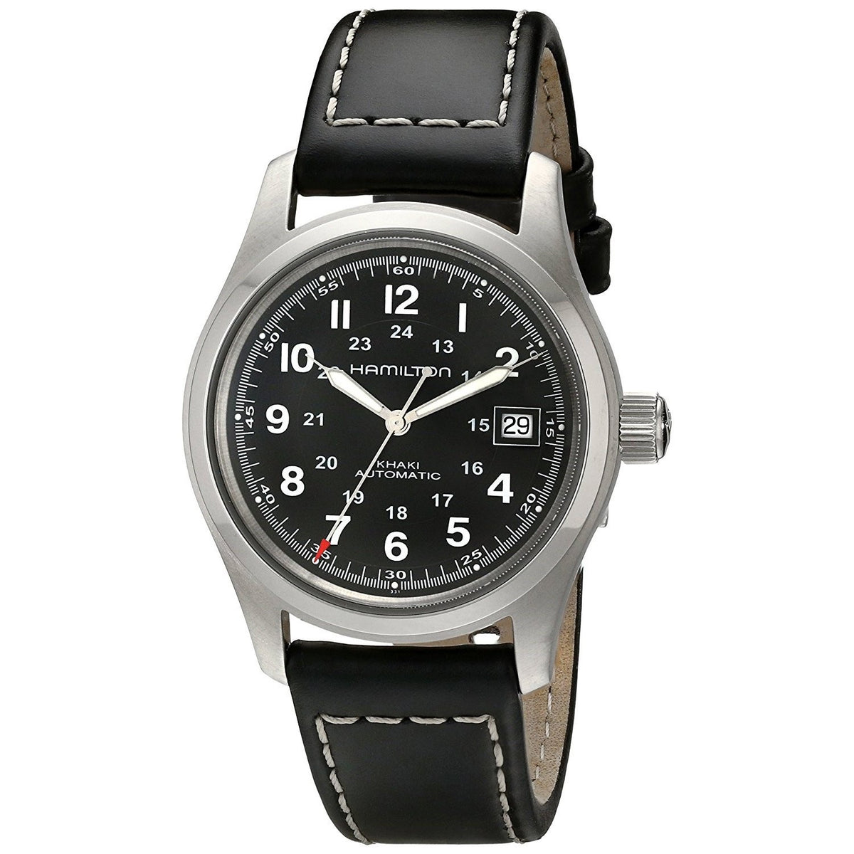 Hamilton Men&#39;s H70455733 Khaki Field Automatic Black Leather Watch