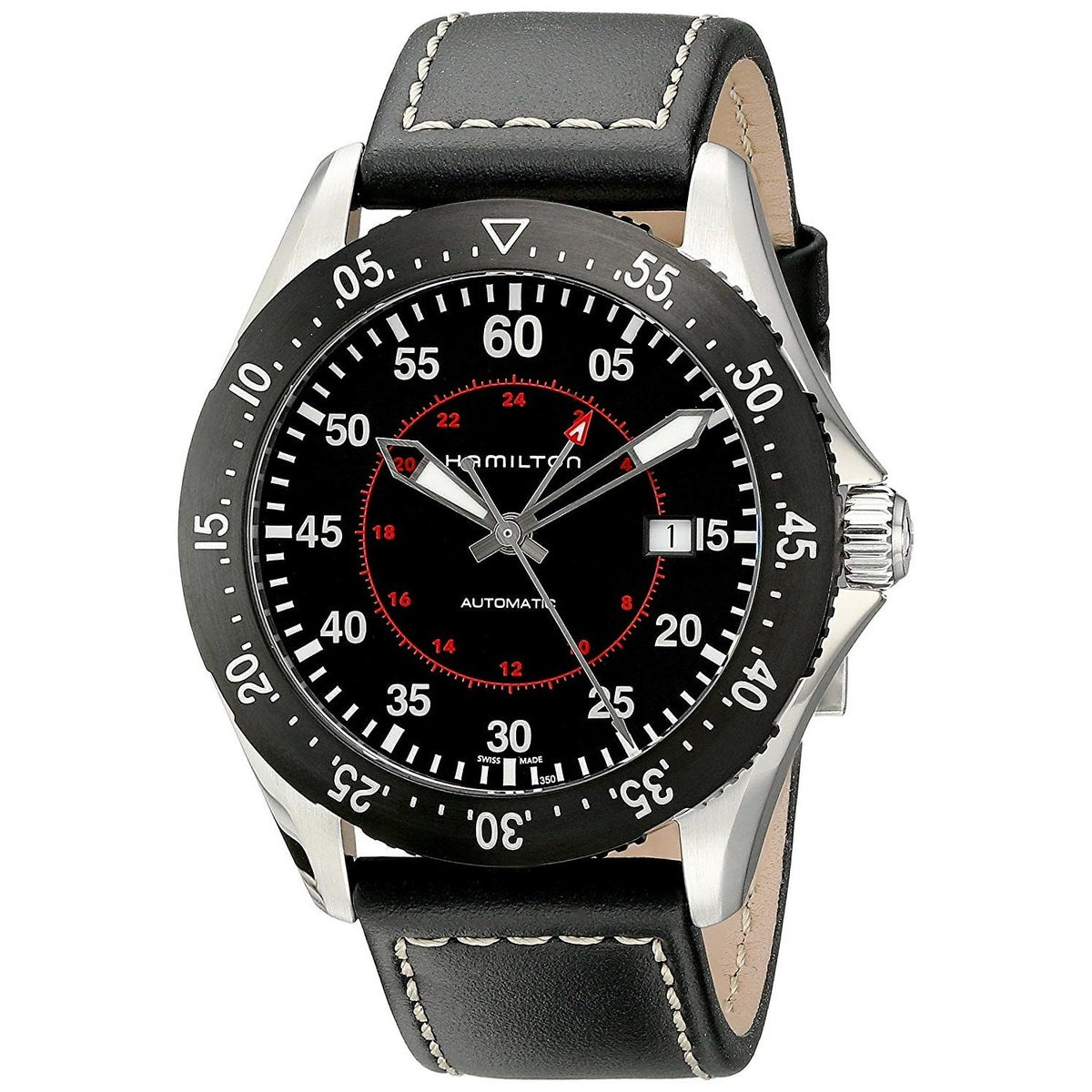 Hamilton Men&#39;s H76755735 Khaki Aviation Automatic Black Leather Watch