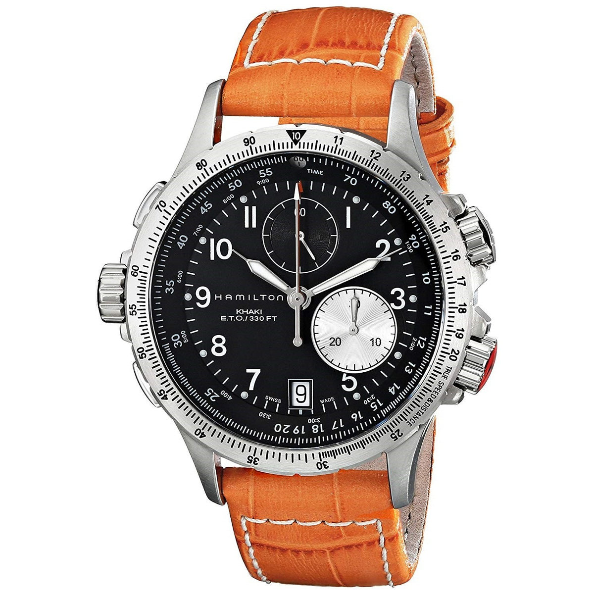 Hamilton Men&#39;s H77612933 Khaki  Chronograph Orange Leather Watch