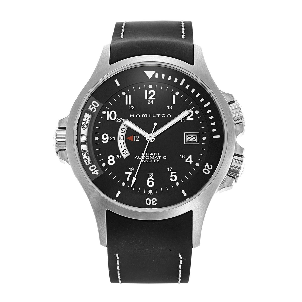 Hamilton Men&#39;s H77615333 Khaki Navy GMT  World Time Automatic Black Rubber Watch